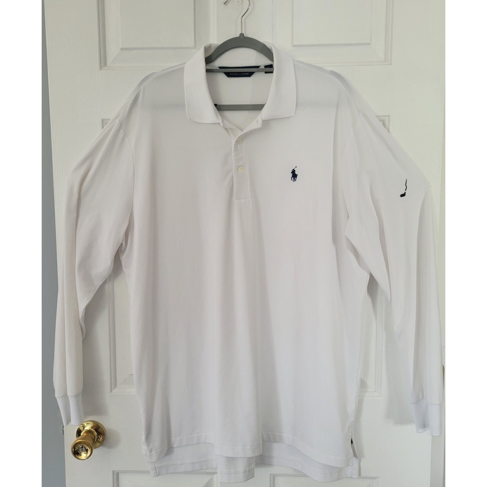 Polo Golf Ralph Lauren Men's XL White Long Sleeve Performance Polo Shirt Stretch